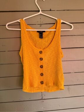 Forever 21 Mustard Ribbed Tank with Tortoise Buttons